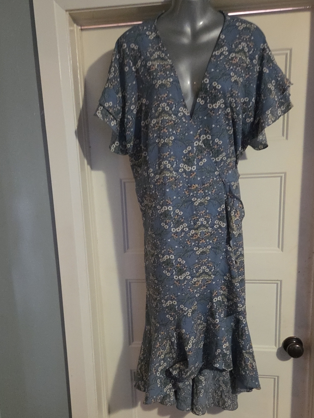 Max Studio Dusty Blue Floral Wrap Dress